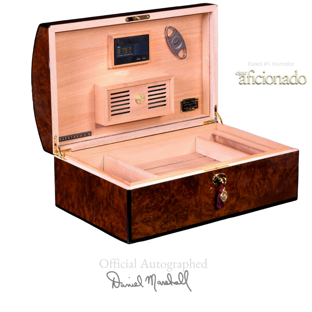 Autographed Daniel Marshall Limited Edition Treasure Chest Humidor in Burl Wood - 150 cigars