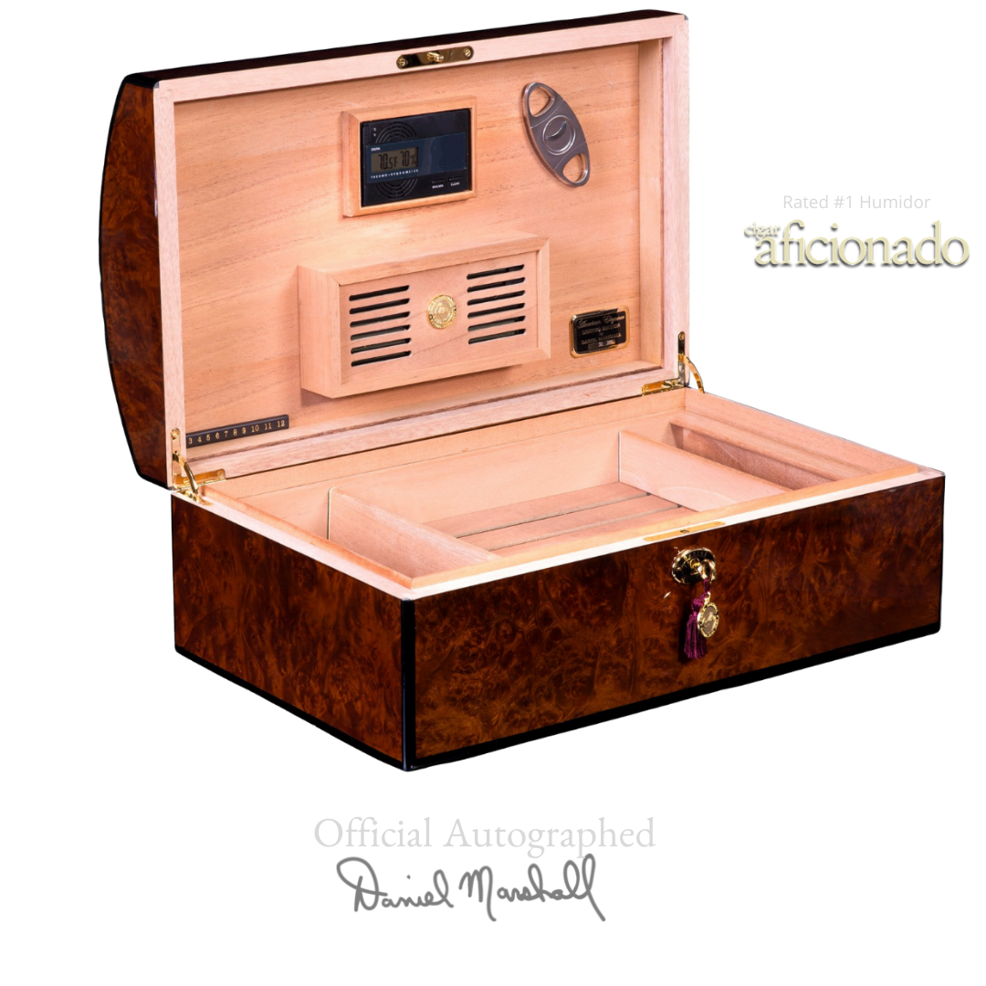Autographed Daniel Marshall Limited Edition Treasure Chest Humidor in Burl Wood - 150 cigars