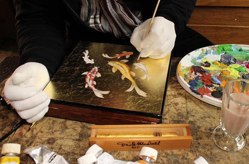 24 kt gold Swimming Koi Fish Humidor Daniel Marshall Archives Collection - 20 cigars