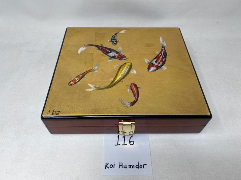 24 kt gold Swimming Koi Fish Humidor Daniel Marshall Archives Collection - 20 cigars