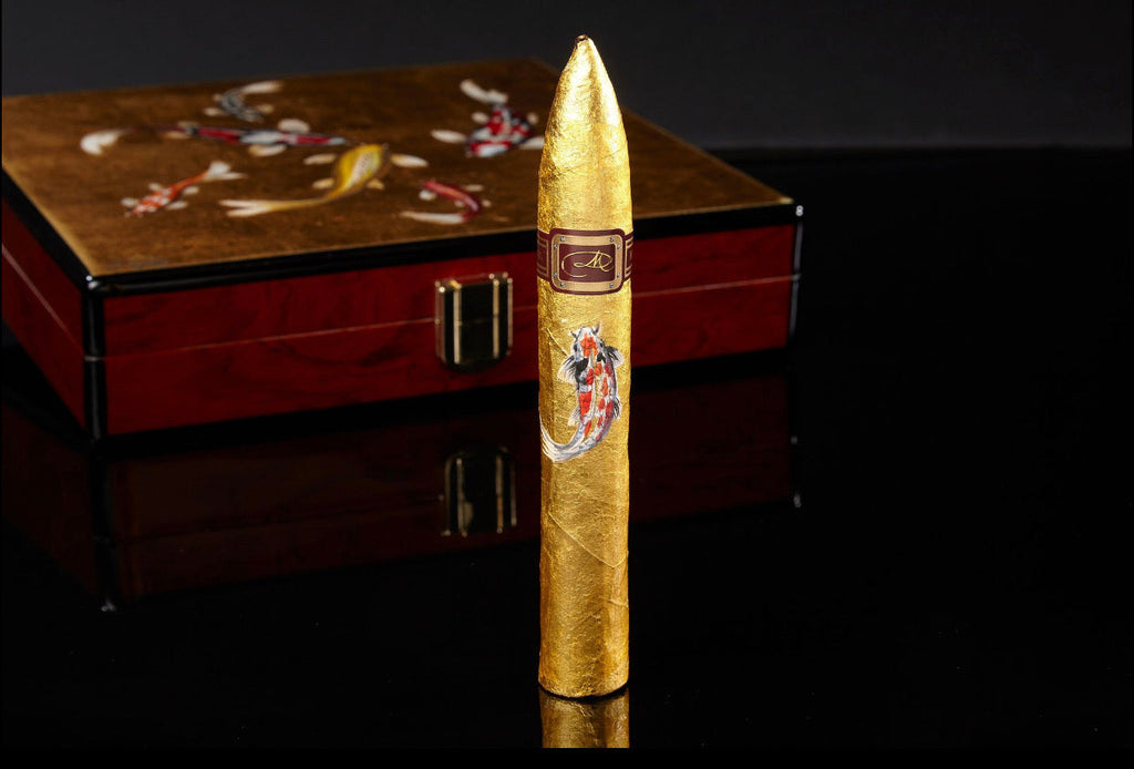 24 kt gold Swimming Koi Fish Humidor Daniel Marshall Archives Collection - 20 cigars