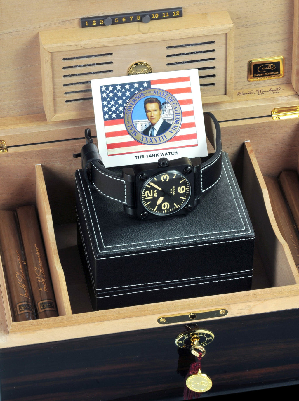 Arnold Schwarzenegger Autographed Daniel Marshall "The Tank Watch" Humidor
