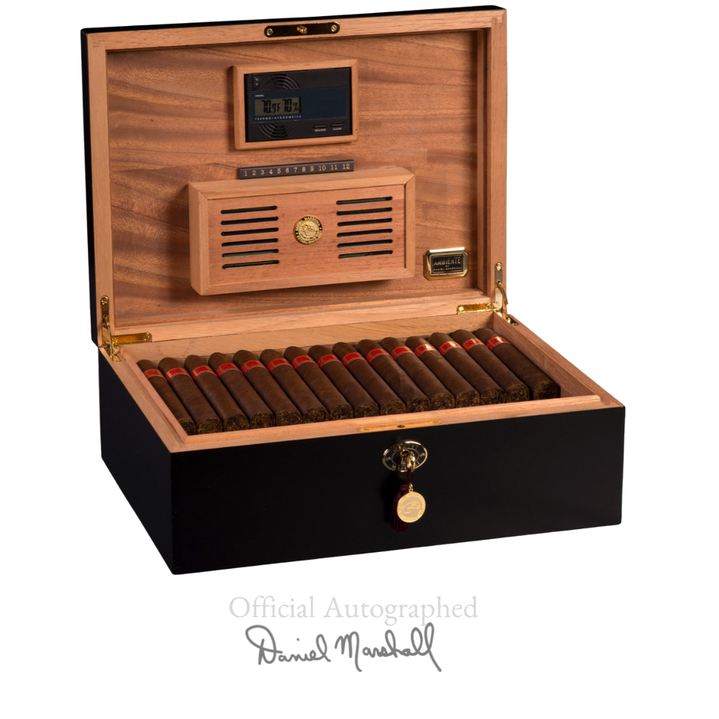 Autographed Ambiente Collection Humidor by Daniel Marshall in black matte with lift out tray - 125 cigars