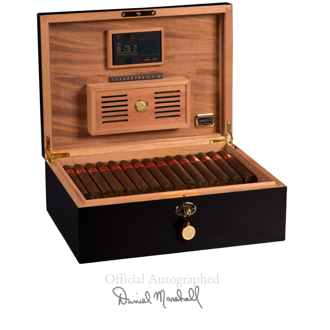 Autographed Ambiente Collection Humidor by Daniel Marshall in black matte with lift out tray - 125 cigars