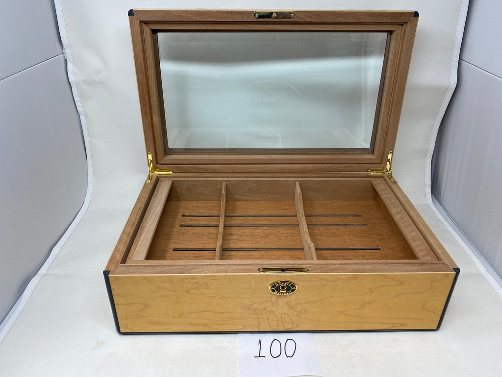 Glass Top Birdeye Maple Humidor by Daniel Marshall Archives - 150 cigars